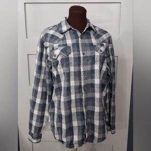 MOONSHINE SPIRIT MENS Western Blue and White Plaid  Shirt